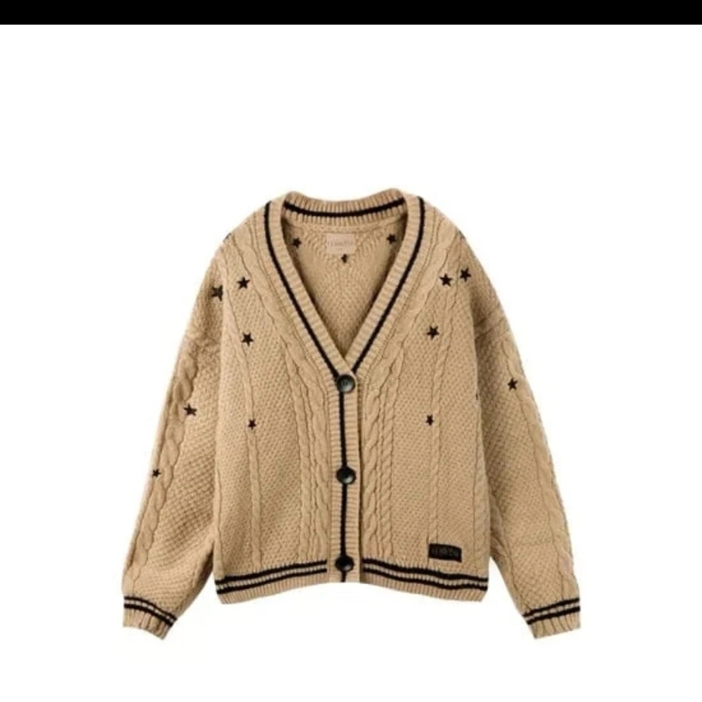 Taylor Swift Tan Cable Knit Cardigan with Star Details